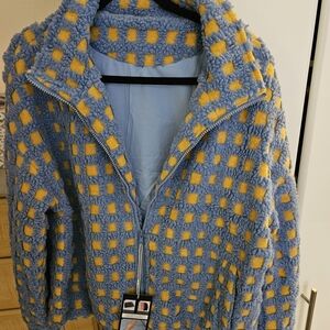 Cozy Blue and Yellow Checkered Teddy Jacket